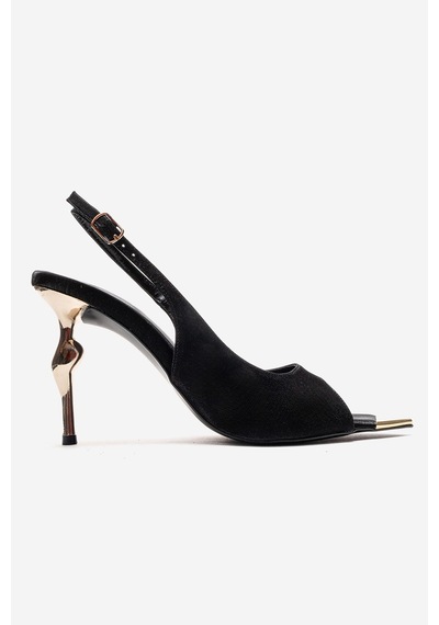 Luvishoes Amore Siyah Saten Metal Detaylı Kadın Topuklu Ayakkabı