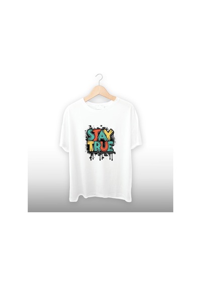 Stay True Detaylı Unisex Tişört Beyaz