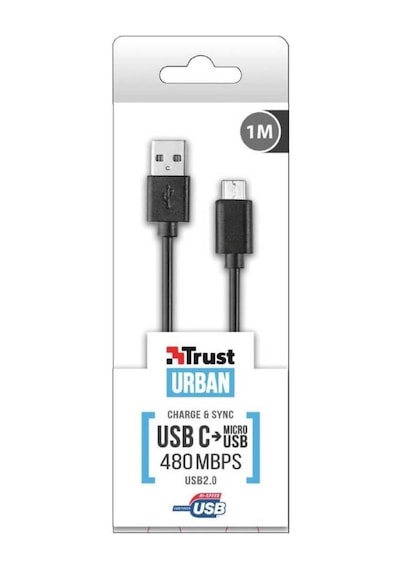 Trust 21316 Usb2.0 Micro Usb-type C Şarj Kablosu Siyah 1 M