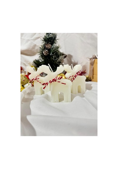 Dekoratif Hediyelik Geyik Mum Soywax Beyaz 3 Lü Yılbaşı Hediye Pine Tree Candle Gri