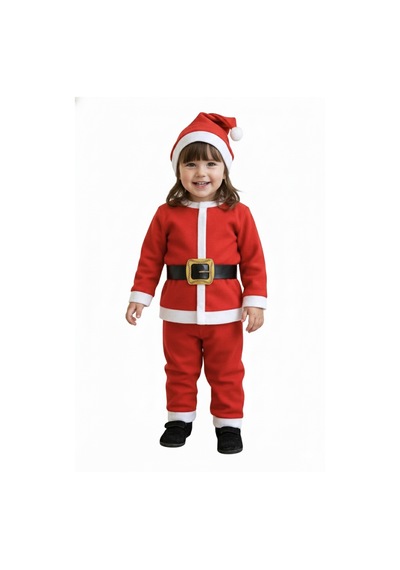 2 3 Yaş Çocuk Noel Baba Kostümü Şapkalı Ve Kemerli Yılbaşı Elbise Seti Diğer