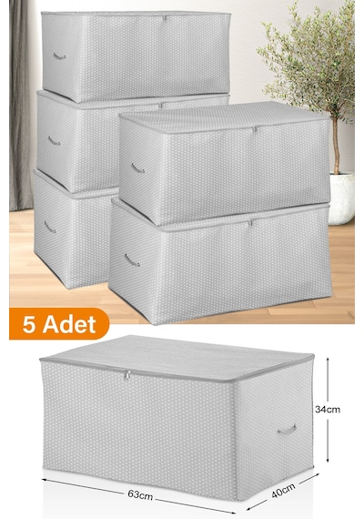Serstil 5 Adet - Orta Boy Gri Benekli Hurç 63 X 40 X 34 Cm