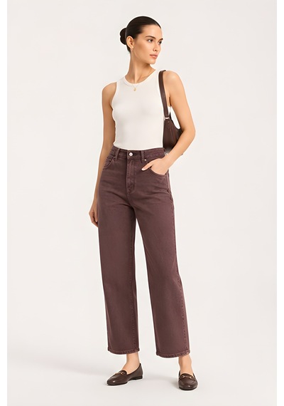 Lili Woman Kadın Kahverengi Bol Paça Denim Pantolon Ty.msm01k