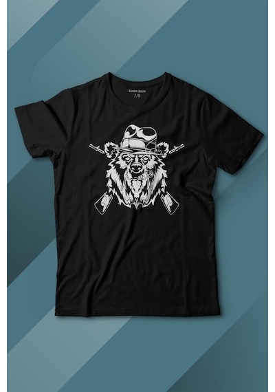 Kendim Seçtim Gangster Style Bear Smoke Gung Tüfekli Ayı Baskılı Tişört Çocuk T-shirt 001