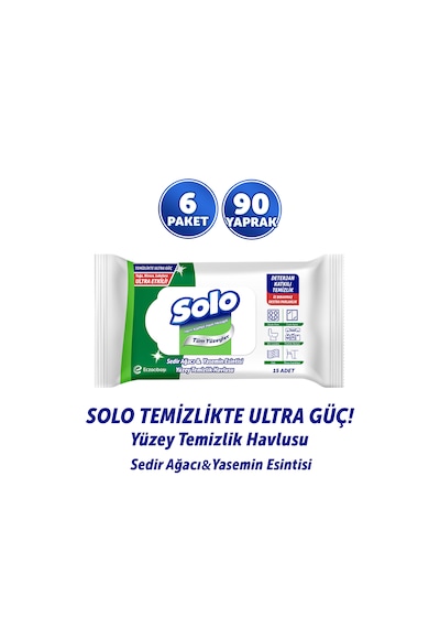 Solo Ultra Güç Sedir Ağacı&yasemin Esintisi Seyahat Boy Yüzey Temizlik Havlusu 6'lı 90 Yaprak Beyaz