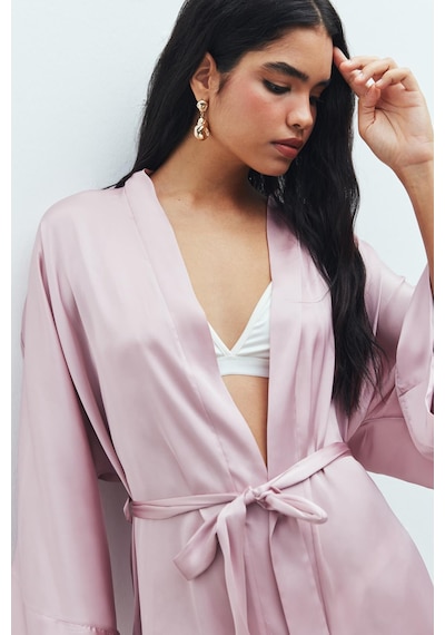 Fumée Gül Kurusu Kısa Saten Sabahlık / Kimono Pembe