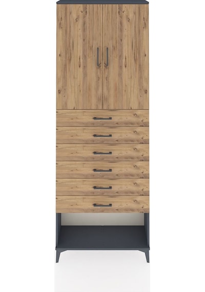 Arges Dolap 3 Raflı 6 Çekmeceli 2 Kapaklı 88x30x243 Antrasit-çam Antrasit