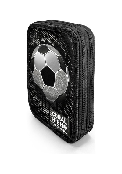 Coral High Kids Futbol Desenli Çift Katlı Kalem Çanta 11153 Siyah - Gri
