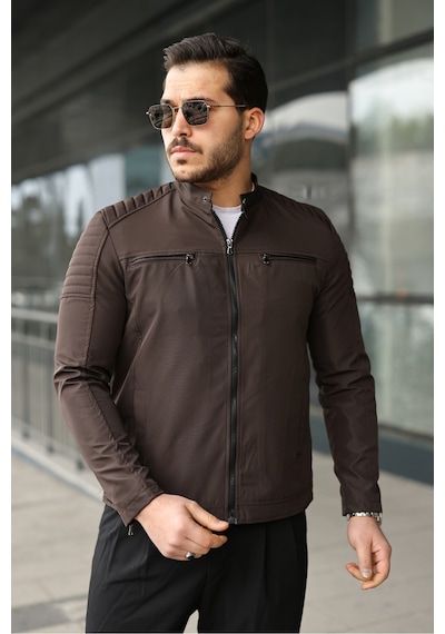 Mero Life Erkek Kahverengi Su Ve Rüzgar Geçirmez Slim Fit Astarlı Mevsimlik Mont