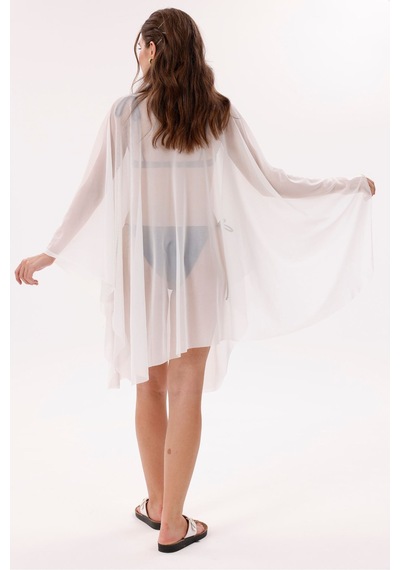 Tarzını Seç Kısa Kimono Pareo - Tesettür Pareo - Esnek Likralı Tül Beyaz 180x135 Cm Çok Renkli