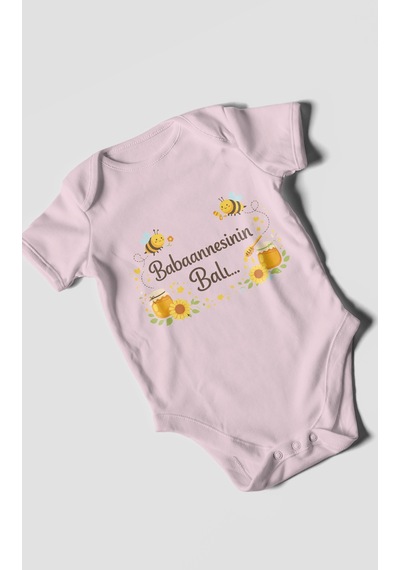 Morivokids Babannesinin Balı Kısa Kollu Bebek Body %100 Pamuk Bebe Pembe