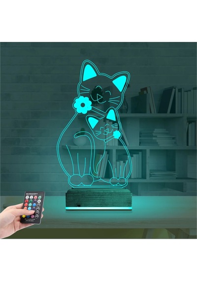 Luvivia Sevimli Kedi 3d Lamba - Masa Gece Lambası Şeffaf