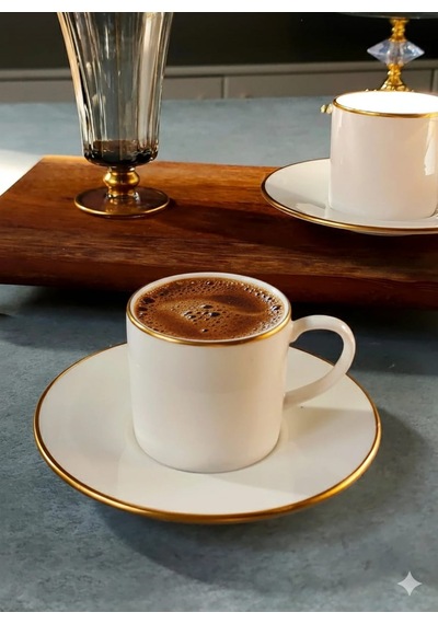 Fine Living Sena 4 Parça 2 Kişilik Yaldızlı Porselen Kahve Seti 90 Ml Beyaz
