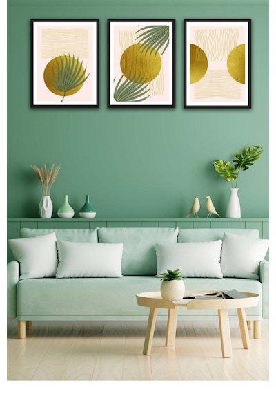 No77decor 3 Parça Renkli Bohem Tarzında Siyah Çerçeve Görünümlü Tasarım Uv Baskı Mdf Tablo Seti Dac313mdf3lu