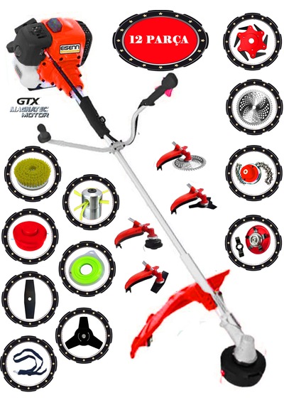 Eisenn German Zentrox-12 F920 Yan Tipi Benzinli Ot Çalı Çim Biçme Tırpanı + 12 Parça Tam Temizlik Seti
