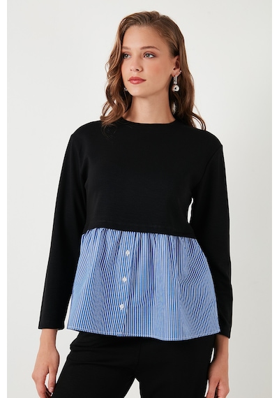 Lela Bisiklet Yaka Gömlekli  Oversize Fit Oysho Kumaş Bayan Sweat 5865880 Siyah