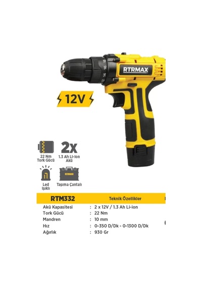 Rtm332 Sarjlı Matkap Lı-on 12v/1,5a Çıft Akülü