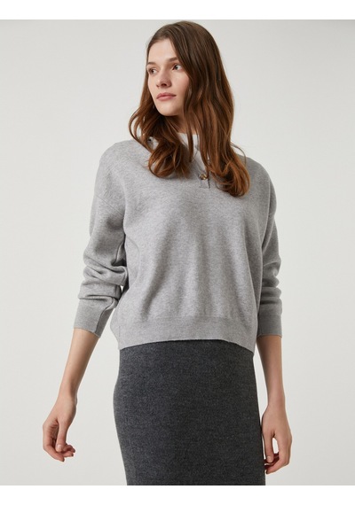 Koton Oversize Triko Kazak Kapüşonlu Düğmeli Yaka Gri 3wak90191ht 3wak90191ht023 Gri