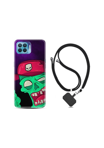 Oppo Reno 4 Lite Kılıf Boyun Askılı Green Face 1609