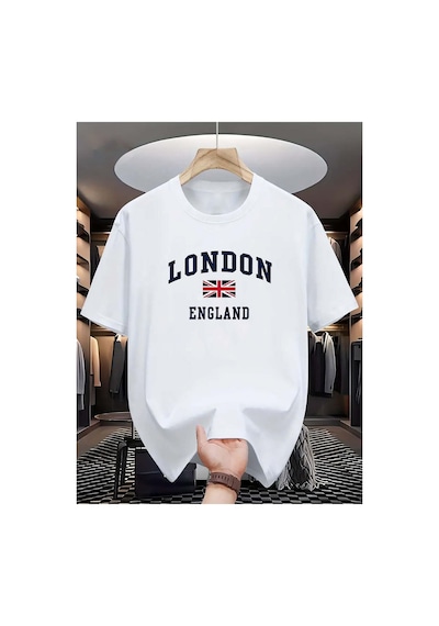 Caddemia Yaz Moda Rahat Gevşek Artı Boyutu Londra İngiltere Baskılı Spor Yuvarlak Boy Beyaz 2XL Caddemia Yaz Moda Rahat Gevşek Artı Boyutu Londra İngiltere Baskılı Spor Yuvarlak Boy Beyaz 2XL
