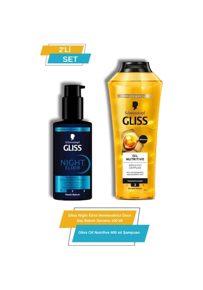 Gliss Night Elixir Nemlendirici Gece Saç Bakım Serumu 100 ML + Oil Nutritive Besleyici Şampuan 400 ML
