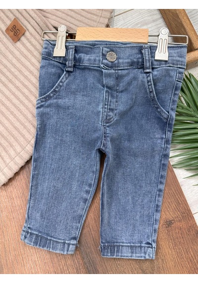 Bebicix Yumuşak Doku Sweatshirt Esnek Kot Pantalonlu Erkek Bebek 2'li Takım Kahverengi
