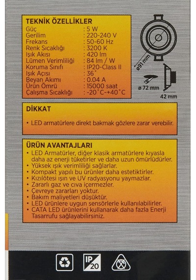 Ct-5204 5w Akik Cob Led Armatür, Gün Işığı Diğer