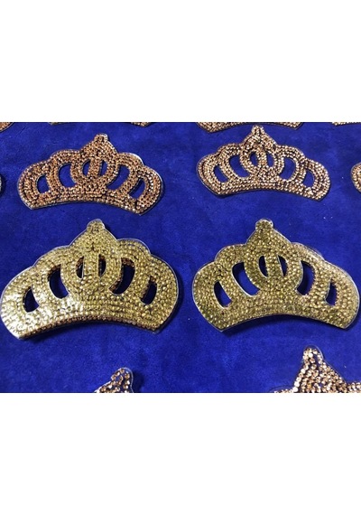 Kristal Sarı Taşlı Taç 8x5 Cm - Şapka Kıyafet Taşlı Aksesuar Altın