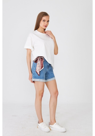 Hdm Kadın Ekru Basic Oversize %100 Pamuklu Rahat Kesim Günlük Tişört - H6041