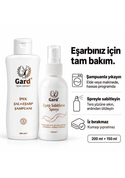 Gard Eşarp Bakım Seti - İpek Şal Eşarp Şampuanı 200 Ml + Eşarp Sabitleme Spreyi 150 Ml