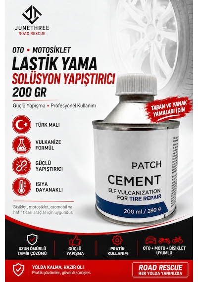 Oto Motosiklet Lastik Yama Solüsyonu 200 Gr - Lastik Yama Yapıştırıcısı - Vulkanize Formül - Bisiklet Hafif Ticari İçin