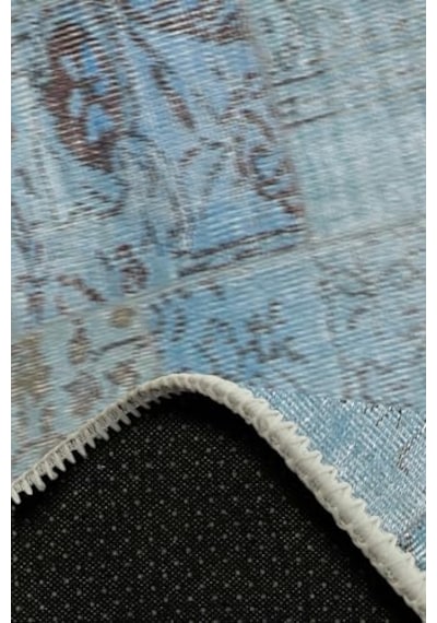 Cosy Patchwork Desenli Şönil Pamuk Tabanlı Yıkanabilir Kaymaz Antibakteriyel Salon Halısı 80x200 Çok Renkli