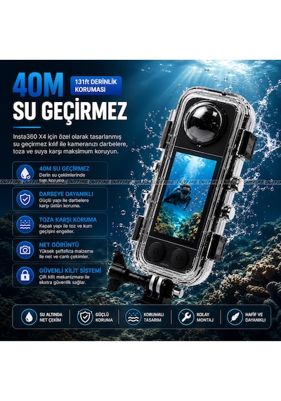Insta 360 X4 Uyumlu Su Geçirmez Kılıf Şeffaf