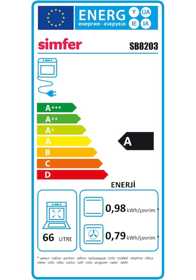 Simfer SB8203 Diamond 66 LT Ankastre Fırın Siyah