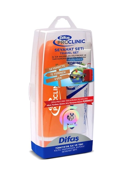 Difaş ProClinic Seyahat Seti - İç İçe Geçebilen Diş Fırçası ve 25 ml Tam Koruma Diş Macunu, Kilitli Muhafaza Kutulu