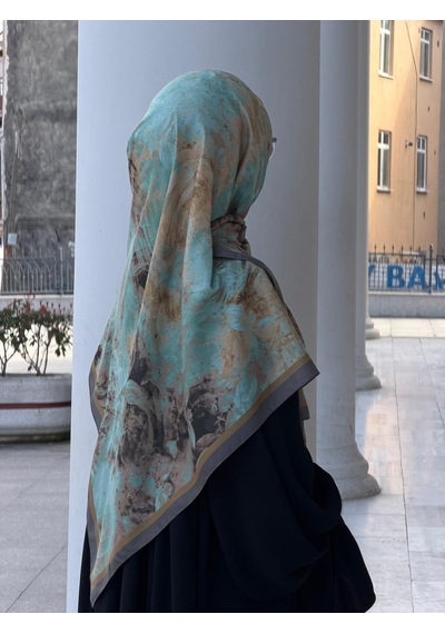 Qalortex Scarf Pamuklu Soft Âlâ Desen Eşarp-su Yeşili