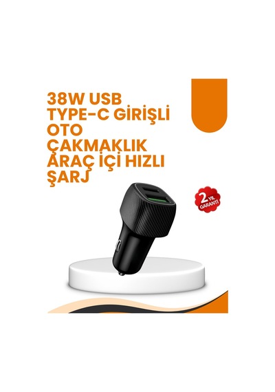 Araç Çakmak Girişli 38w Hızlı Şarj Aleti İki Cihaz Destekli 1