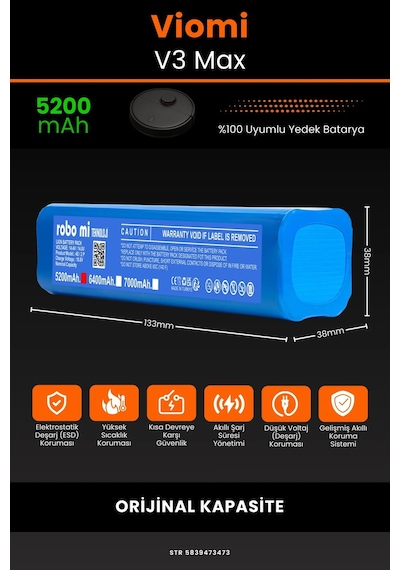 Viomi V3 Max Cleaner 5200mAh Robot Süpürge Bataryası