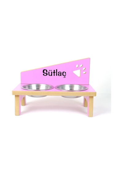 Realwood Özel İsimli Çelik Kaseli Kedi Köpek Mama Kabı Stantı 800 ML