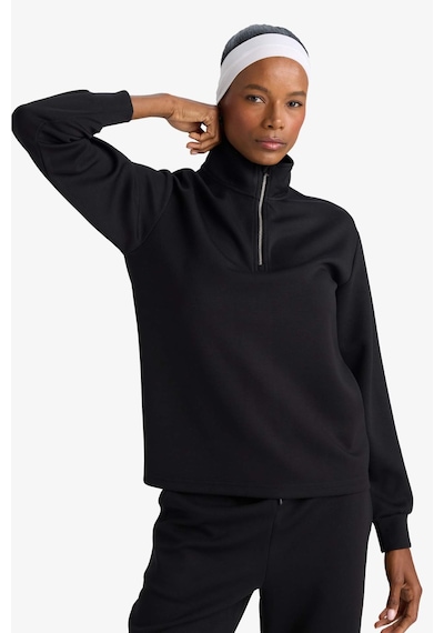 Defacto Oversize Geniş Kalıp Yarım Fermuarlı Modal Sporcu Sweatshirt D7126AX25SP Siyah