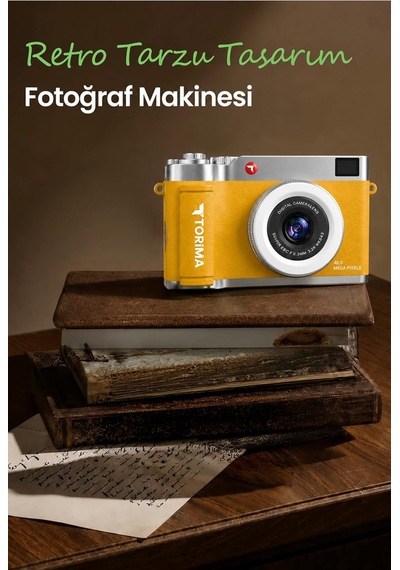 Mini Dijital Retro Kamera Cmr50 Sarı 48mp Selfie Video Vlog Kamerası