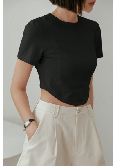 Kadın Crop Tişört Slim Fit Basic Kısa Kollu Yazlık Şık Üst Siyah