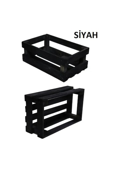 Ahşap Kasa Raf Çiçeklik Renkli Mini Kasa Siyah