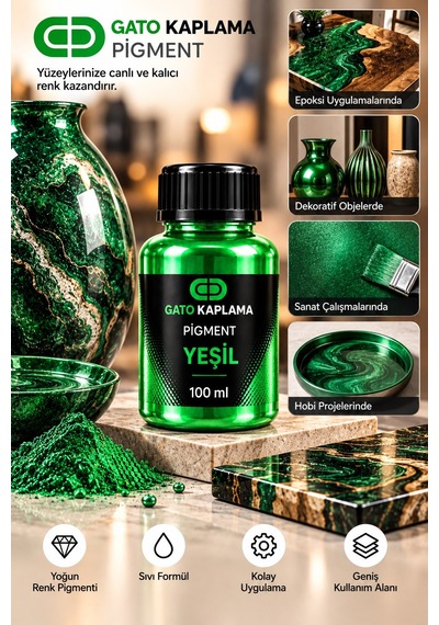 Gato Kaplama Solvent Bazlı Transparan Sıvı Pigment Boya 100 Ml Yeşil Renk Renklendirici