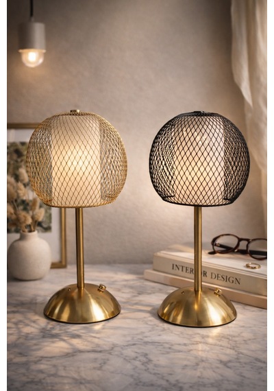 Tel Dekoratif Gold Masa Ve Gece Lambası Led Abajur Siyah