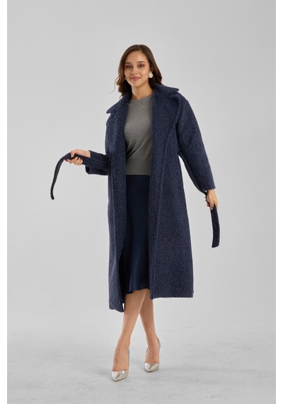 Lacivert Buklet Kaşe Oversize Kaban Lacivert
