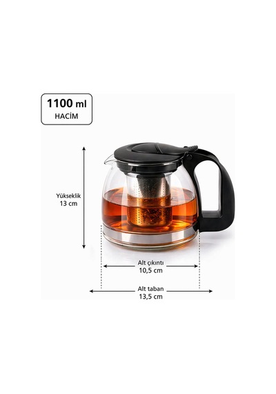 1100 Ml Isıya Dayanıklı Süzgeçli Borosilikat Çay Demliği 13 Cm Diğer