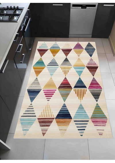 Renkli Geometrik Desenler Tasarım Modern Halı Dekoratif Kilim Bej