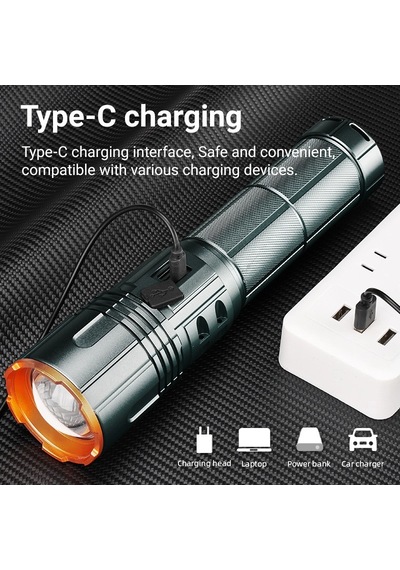 Bd-5503 30w Tg Led Alüminyum Alaşımlı Zoomlu Type-c Şarjlı El Feneri