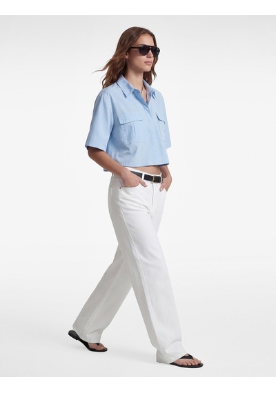 Koton Pamuklu Kargo Cep Detaylı Kısa Kollu Oversize Crop Gömlek Mavi 6sak60288pw